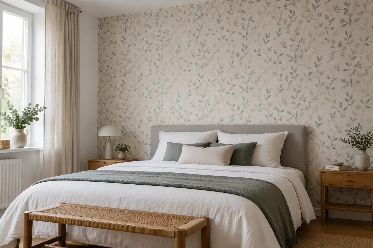 Papier peint à motif végétal discret dans une chambre