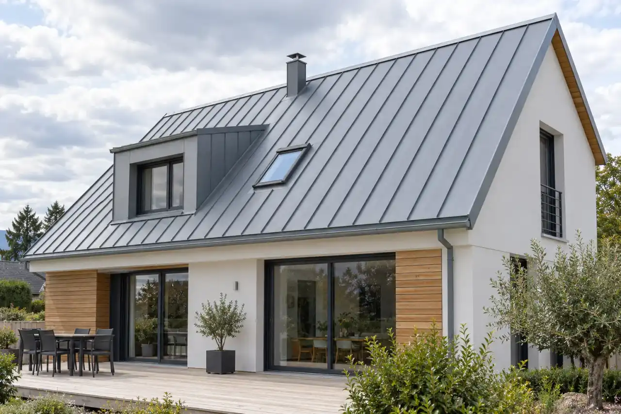 Toiture en zinc à joint debout sur une maison contemporaine